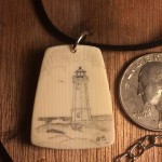 Perkins has a passion for scrimshawing, or carving whalebone. This lighthouse is one of the many pieces which he has created over the years.