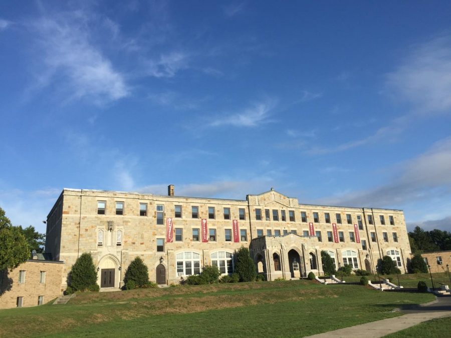 MacDuffie's main building on a sunny day in September. Photo by Caffrey Chen '18.