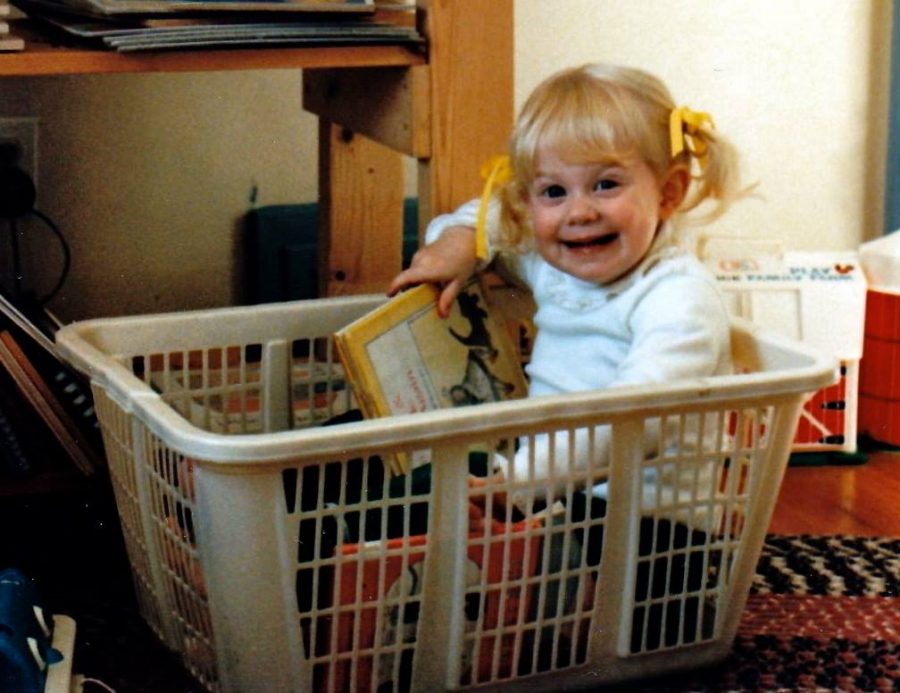 Science teacher Melissa  Valentine as a child sitting in a laundry basket. 